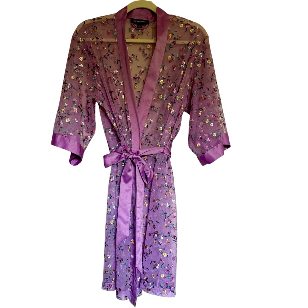 INC International Concepts Lavender Floral Embroidered Sheer Robe Size Small